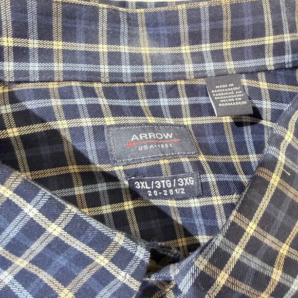 Arrow 3XL Mens Plaid Button Down Shirt NWT Midnight Blue Casual Long Sl - Picture 3 of 4